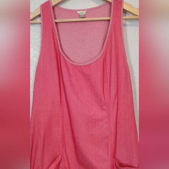 Fossil Pink Boho Cotton A-Line Sleeveless Belted Tied Waist Midi Dress Size 12 - Picture 7 of 16